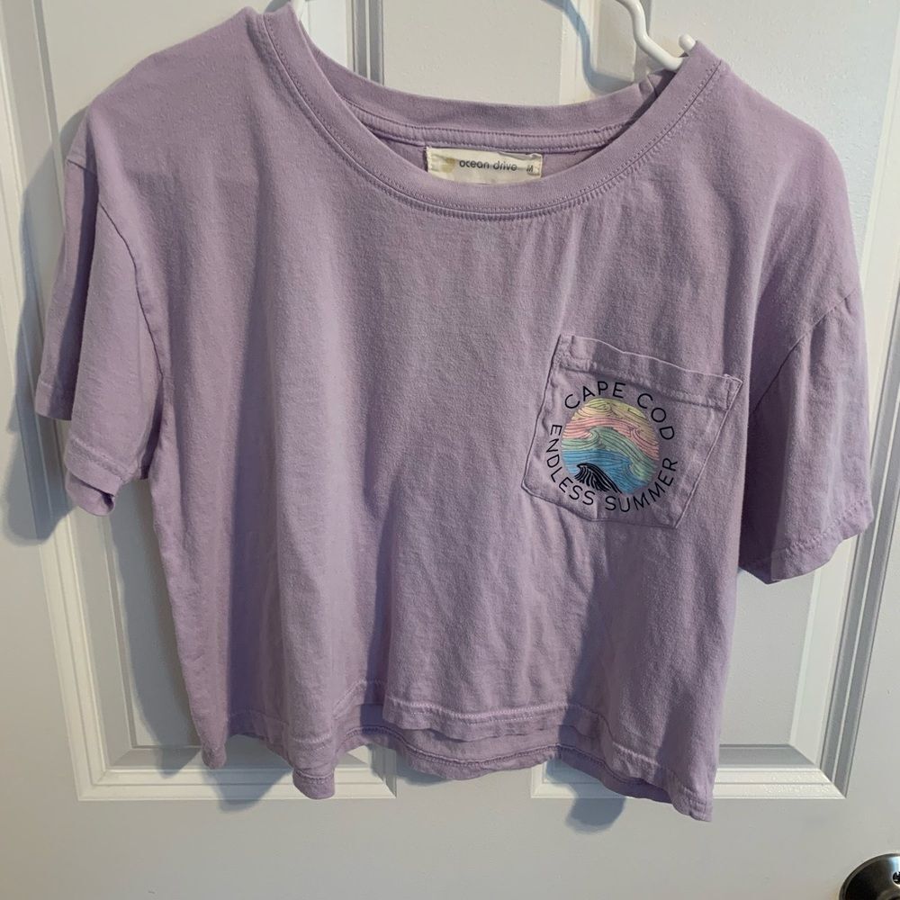 Ocean Drive medium boxy cropped short sleeve T-shirt lilac purple Cape Cod